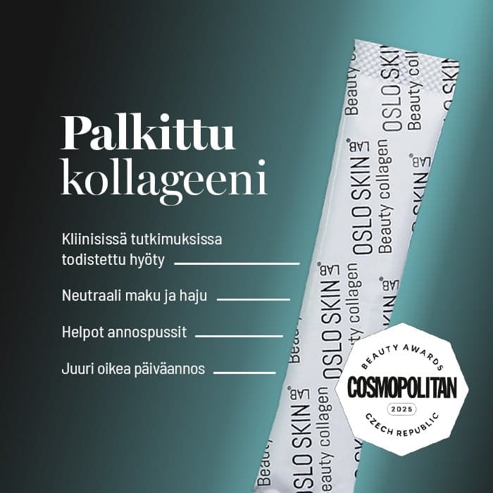 Palkittu kollageeni: kliinisissä tutkimuksissa todistettu hyöty, neutraali maku ja haju, helpot annospussit, juuri oikea päiväannos